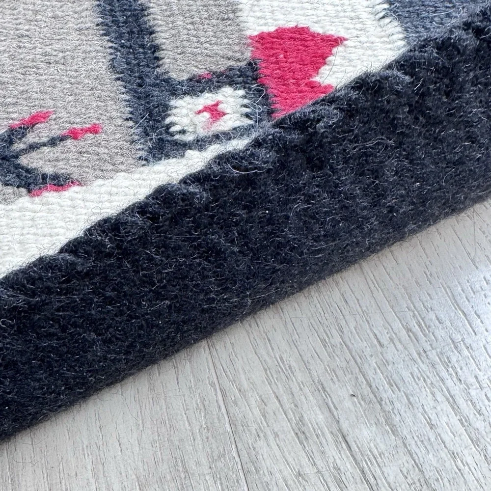 Southwestern Wool Tapestry Rug 20x40 Navajo Native Design Corner Knots Black Red